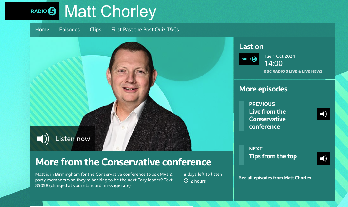 screenshot of BBC Radio 5 with Matt Chorley 