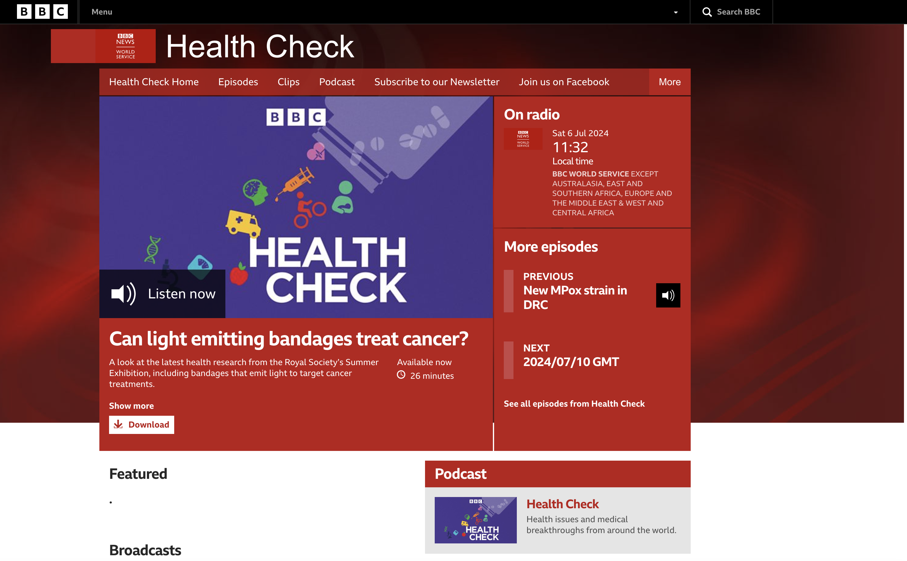 screenshot of BBC health check