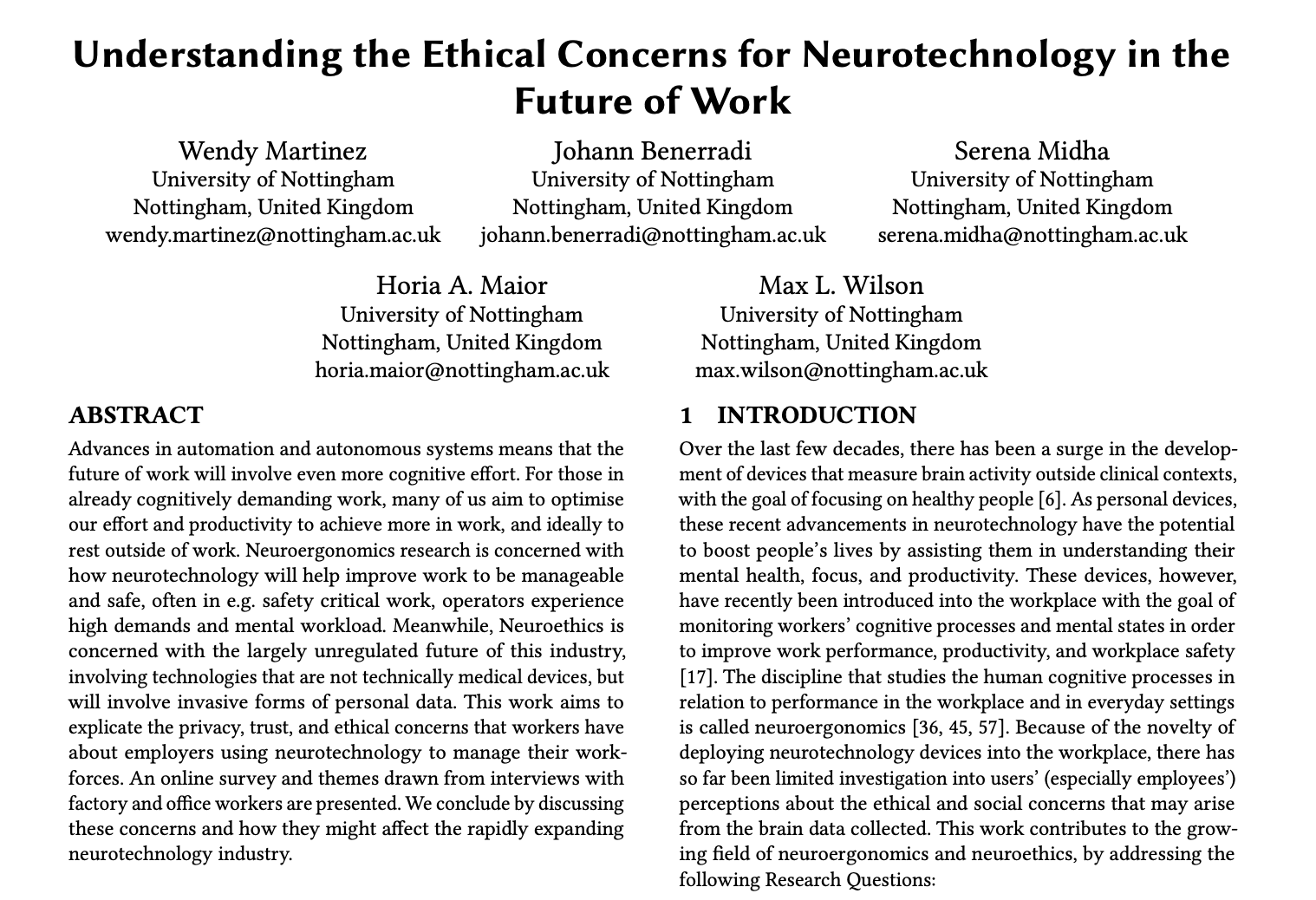 image of research paper entitled Undesrtanding the Ethical Concerns for Neurotechnology in the Future of Work.