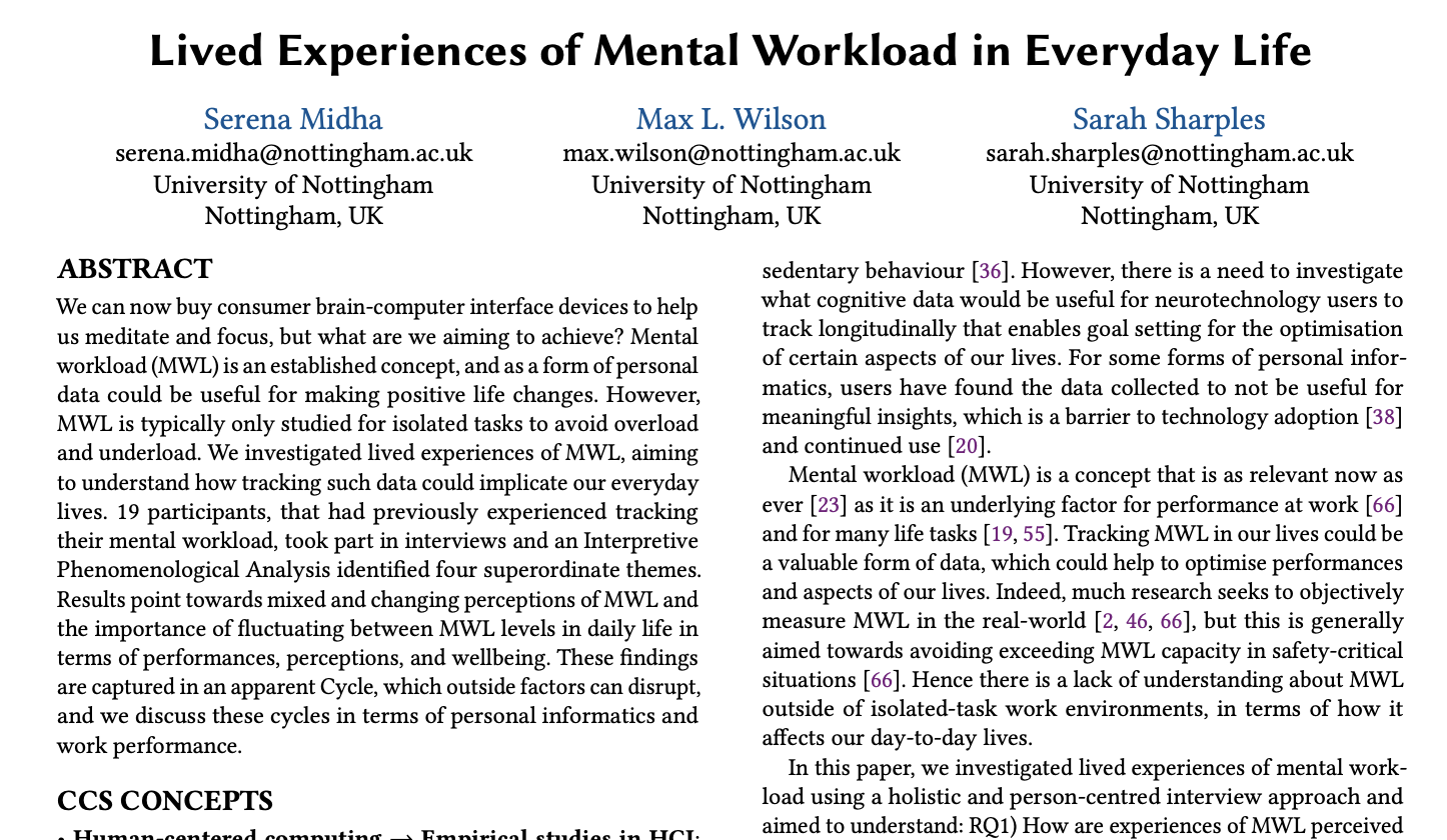 image of reserach paper entitled Lived Experiences of Mental Workload in Everyday Life.